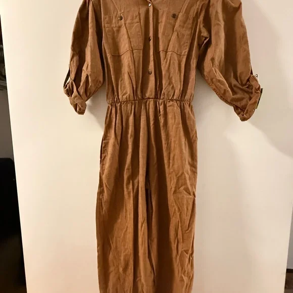 Brown Button-Up Jumpsuit - Picture 3 of 3